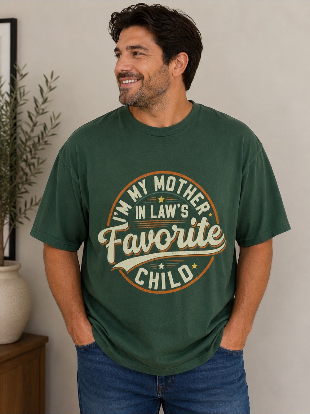 Dark Green “I’m My Mother In Law’s Favorite Child” Graphic Tee